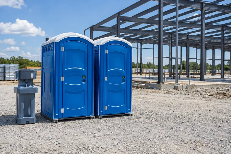Restroom cabins at a building site